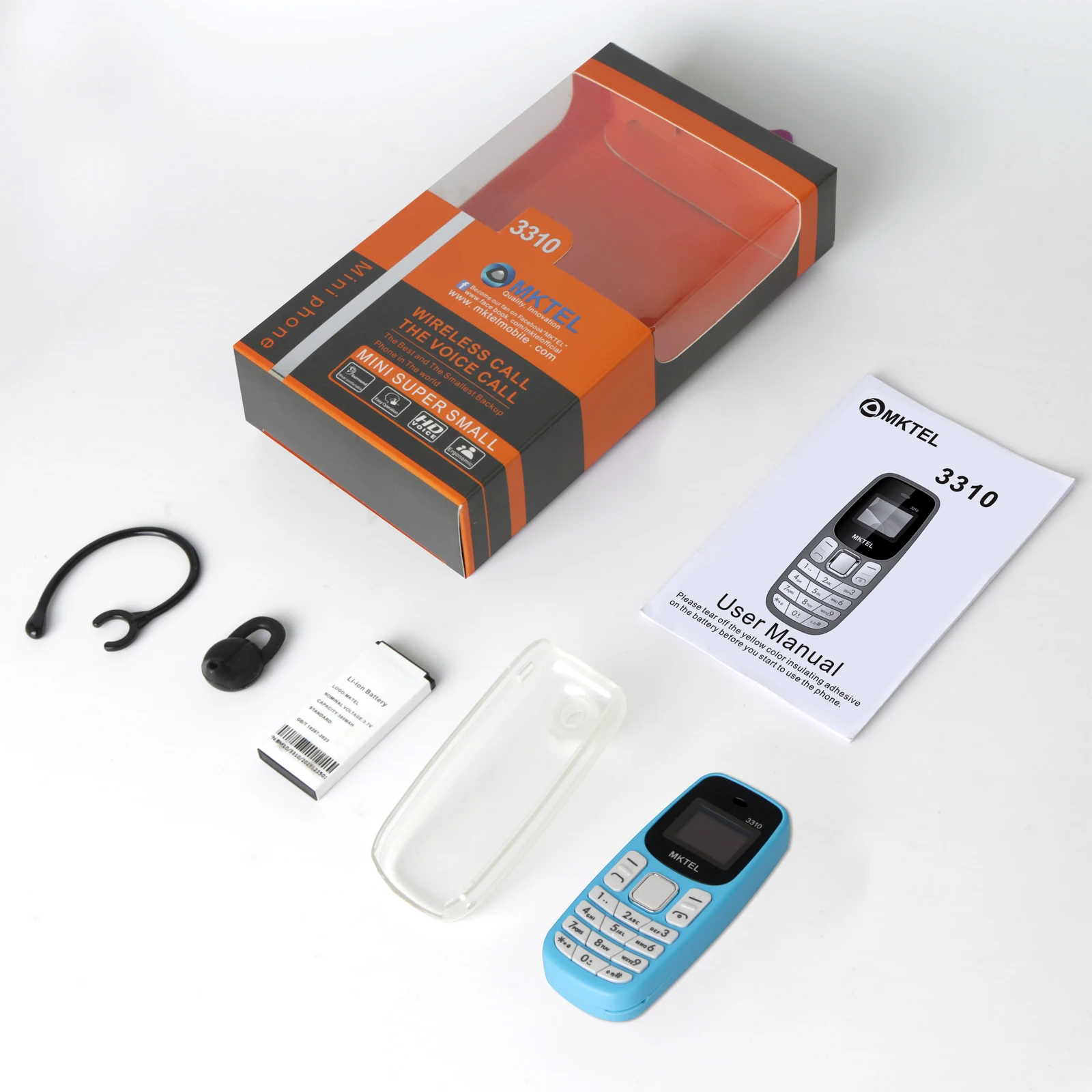 MKTEL 3310 Mini Feature Phone with Earhook Dual SIM Dual Standby MP3/MP4/FM Radio/Bluetooth/GPRS