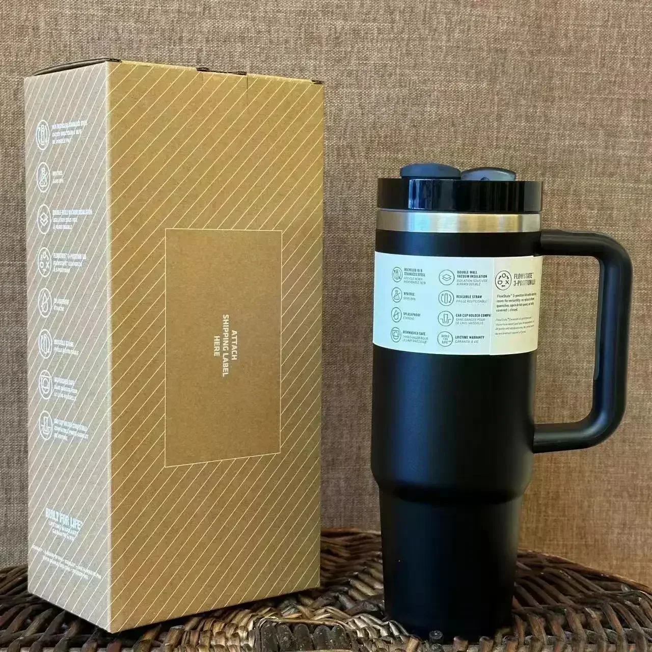 40oz Vacuum Insulated Car Mug For Double Wall Thermal Iced Travel Cup and Tumbler Straw Lid Stainless Steel