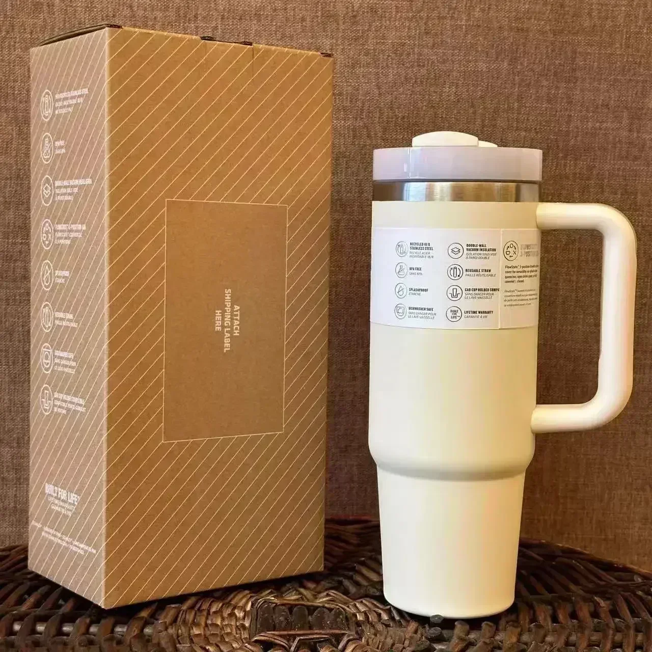 40oz Vacuum Insulated Car Mug For Double Wall Thermal Iced Travel Cup and Tumbler Straw Lid Stainless Steel