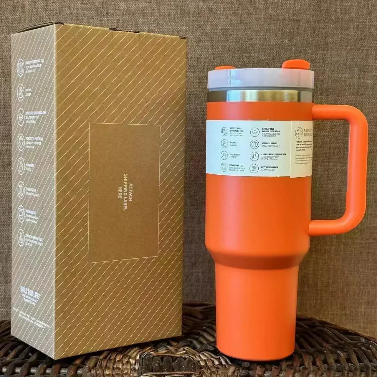 40oz Vacuum Insulated Car Mug For Double Wall Thermal Iced Travel Cup and Tumbler Straw Lid Stainless Steel